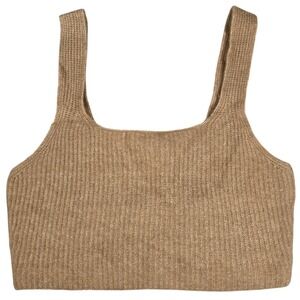 EVERLANE Womens S Knit Crop Tank Top Camel Ribbed Wool Yak Blend